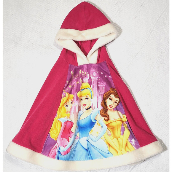 Disney Other - Disney Store Girls Princess Hooded Poncho Small/Medium Pink White Fleece Belle